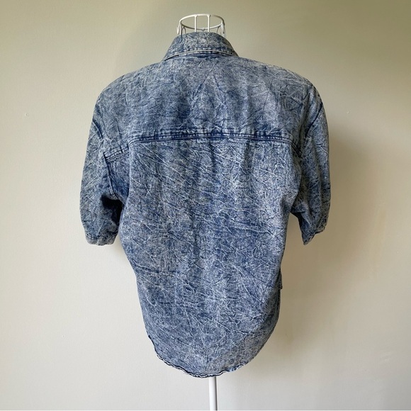 Vintage Cache acid wash blue denim embellished padded shoulders button up SZ S - Picture 7 of 11